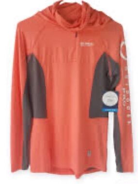 Magellan Outdoors Coral and Gray Hooded Long Sleeve Top